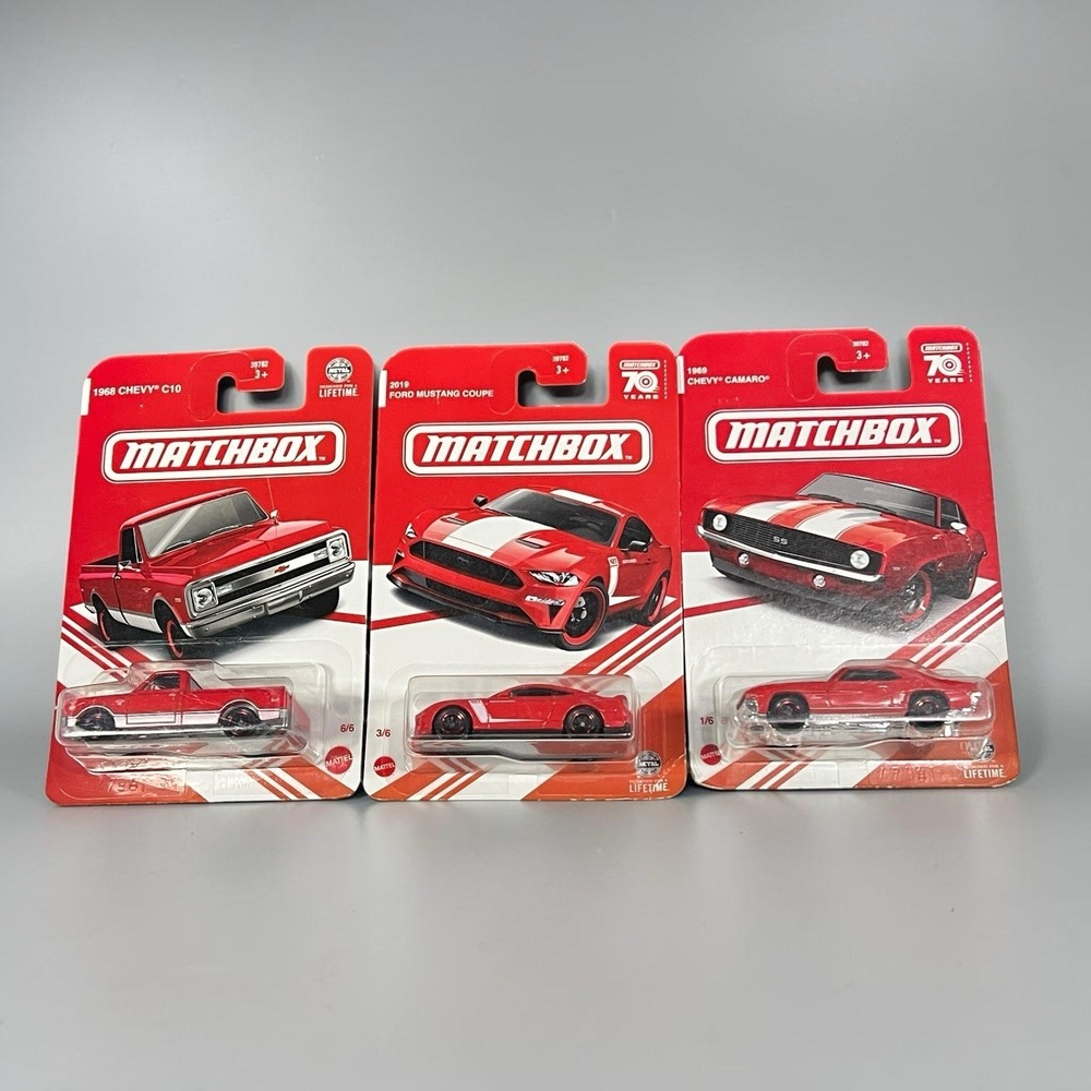 Matchbox Target Red Edition 1968 Chevy C10 1969 Camaro & 2019 Ford Mustang Coupe